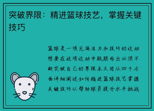 突破界限：精进篮球技艺，掌握关键技巧